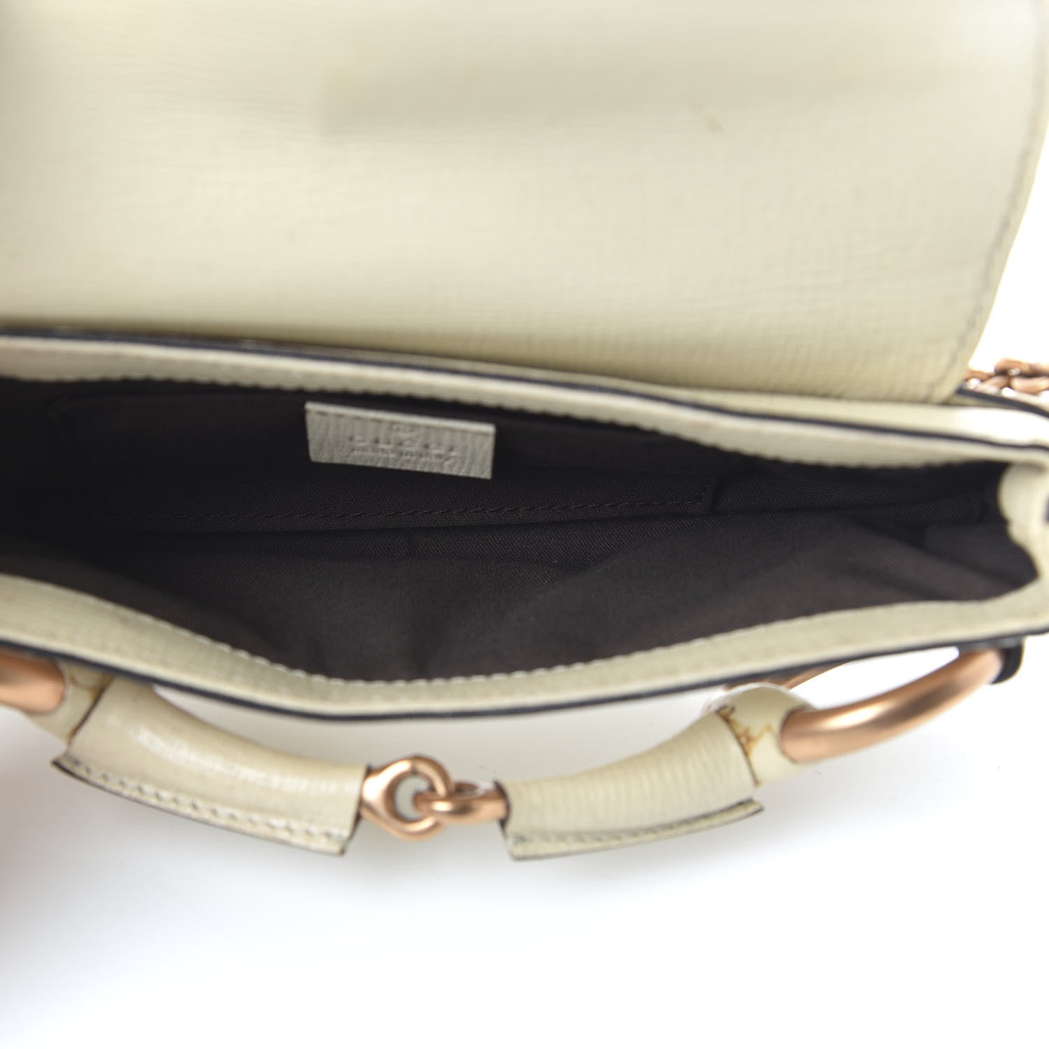 Gucci Textured Calfskin Horsebit Chain Clutch Off White 4 of 9