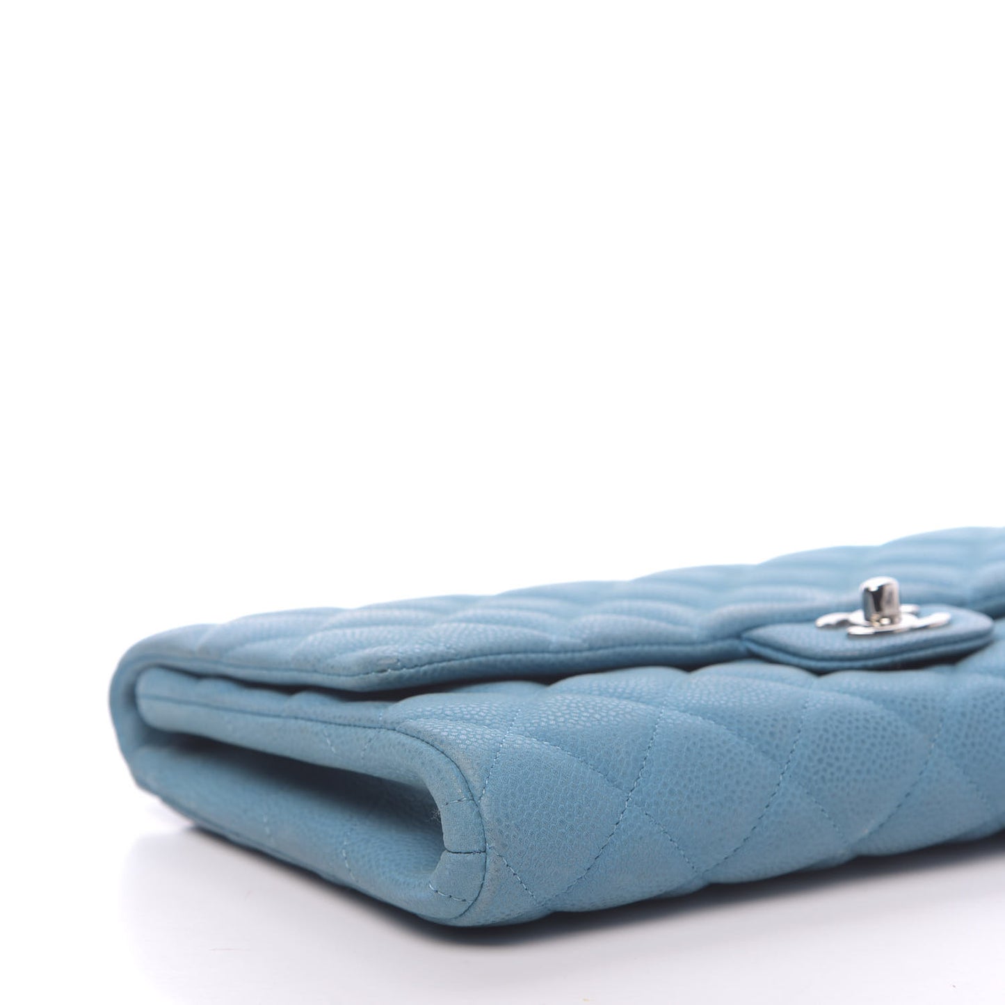 Iridescent Caviar Quilted Clutch With Chain Flap Blue