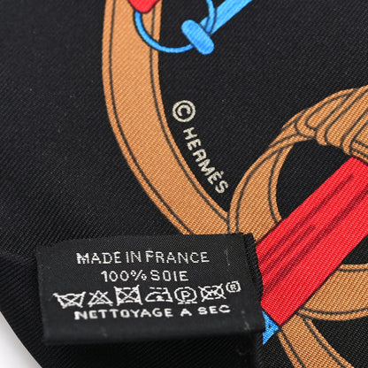 Hermes Silk Eperon D'Or Pocket Square Scarf Black Bleu Vif Rouge 3 of 3