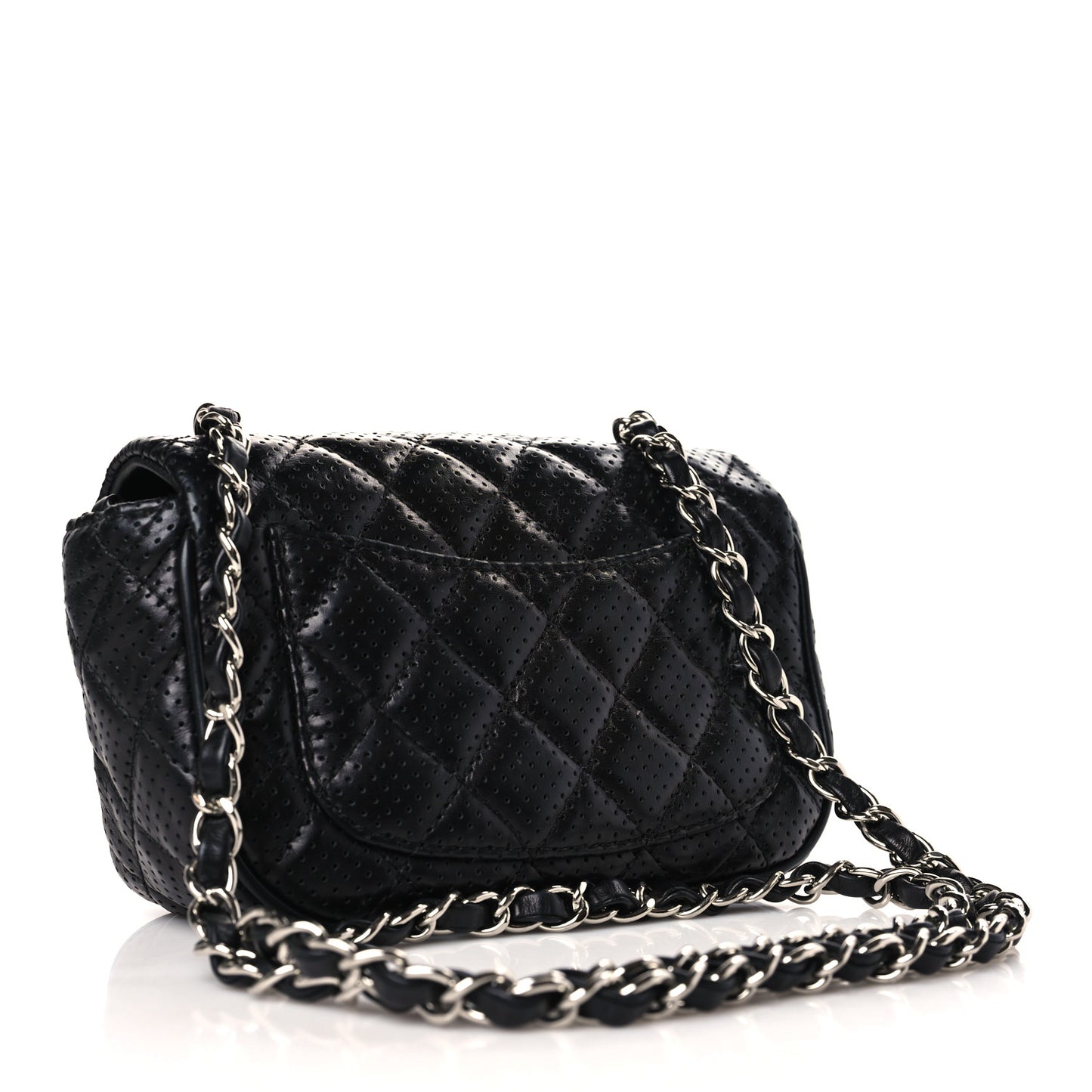 Lambskin Perforated Mini Rectangular Flap Black