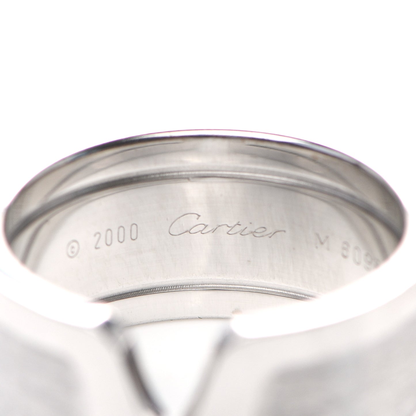18K White Gold 10mm Logo De Cartier Ring 57 8