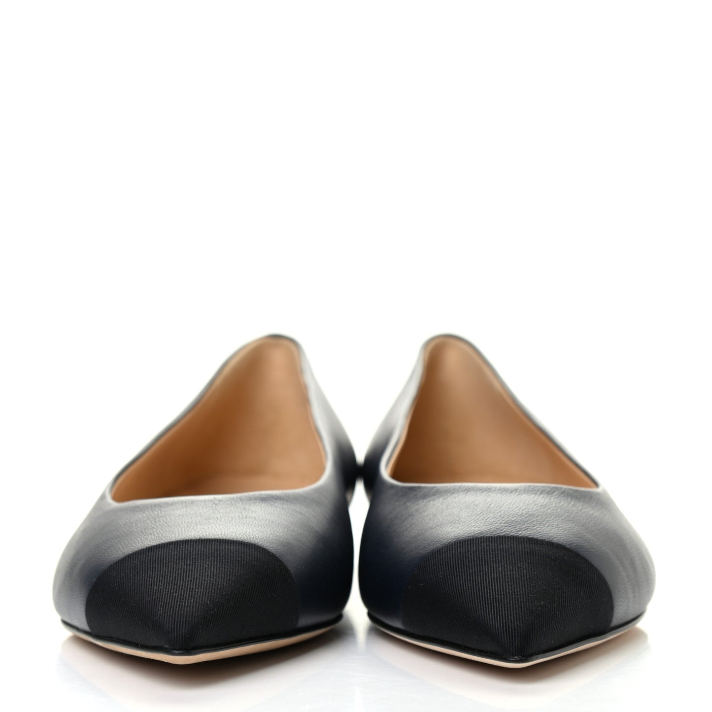 Lambskin Grosgrain Cap Toe Ballerina Flats 36 Navy Black