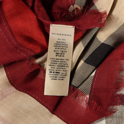 Burberry Modal Cashmere Haymarket Check Color Border Scarf Red 3 of 4