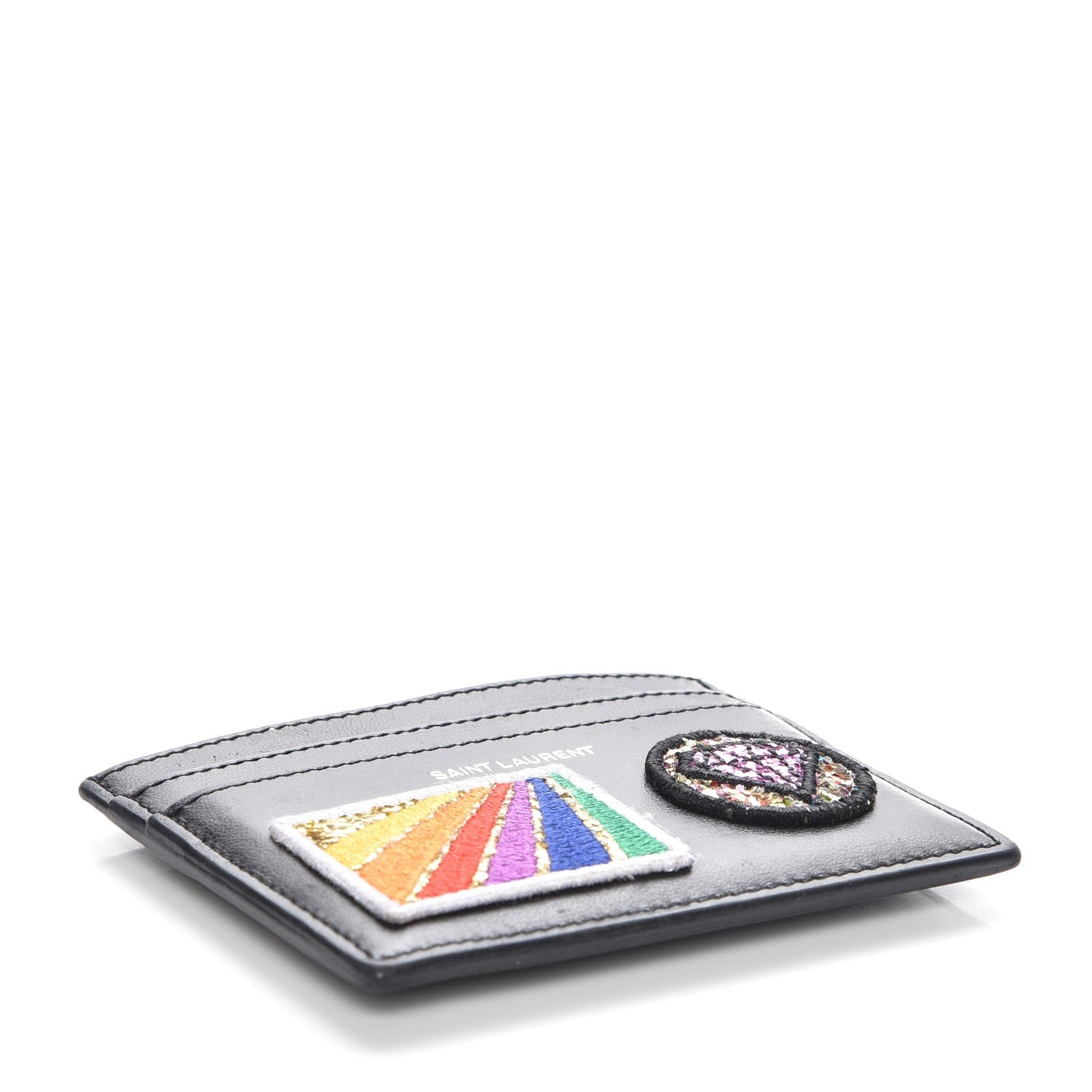 Saint Laurent Calfskin Multi Patch Credit Card Case Black 4 of 7