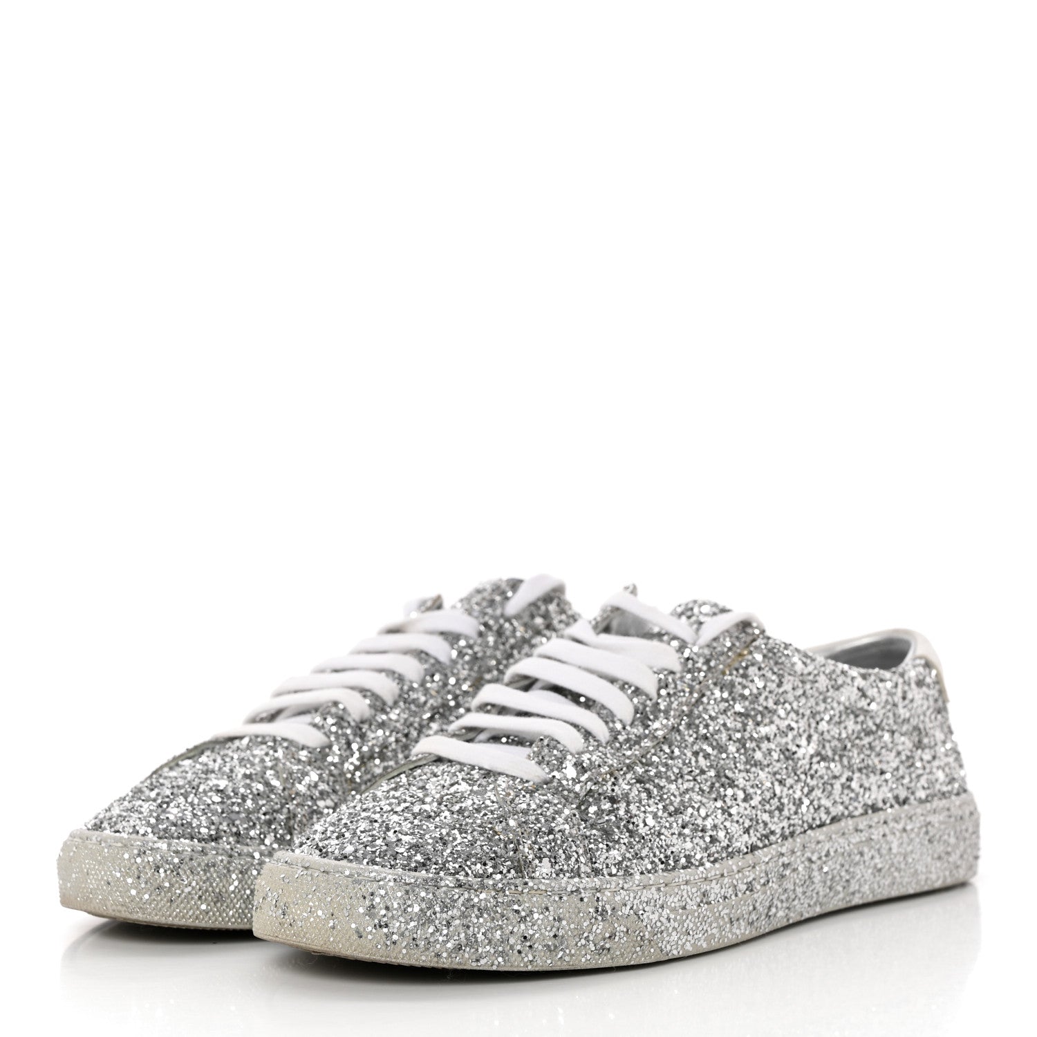 Saint Laurent Calfskin Crystal Glitter Andy Sneakers 36 Silver 3 of 12