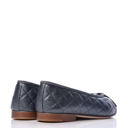 Chanel Metallic Caviar Quilted Cap Toe Ballerina Flats 36.5 Anthracite 4 of 9