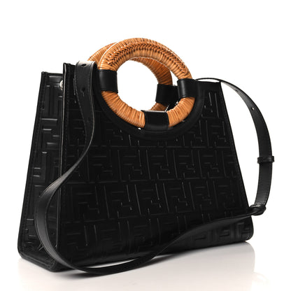Fendi Vitello Century Wicker FF 1974 Embossed Small Runaway Shopper Tote Black 3 of 10