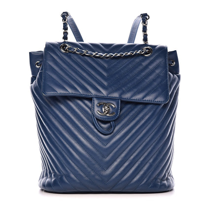 Chanel Calfskin Chevron Quilted Large Urban Spirit Backpack Blue 1 of 11