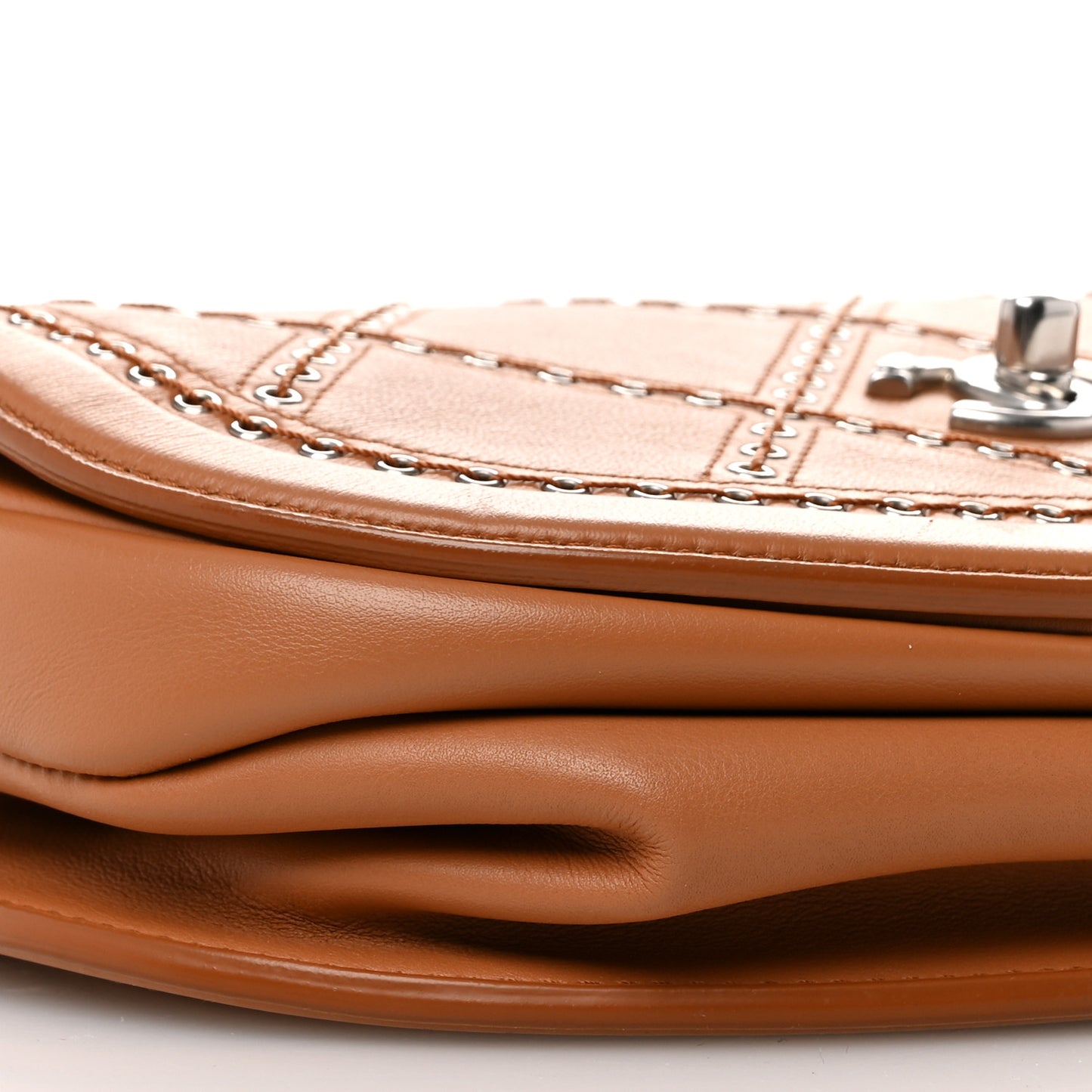 Calfskin Coco Eyelets Small Flap Bag Camel