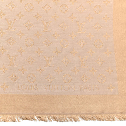 Louis Vuitton Silk Wool Monogram Denim Shawl Beige Rose 2 of 6