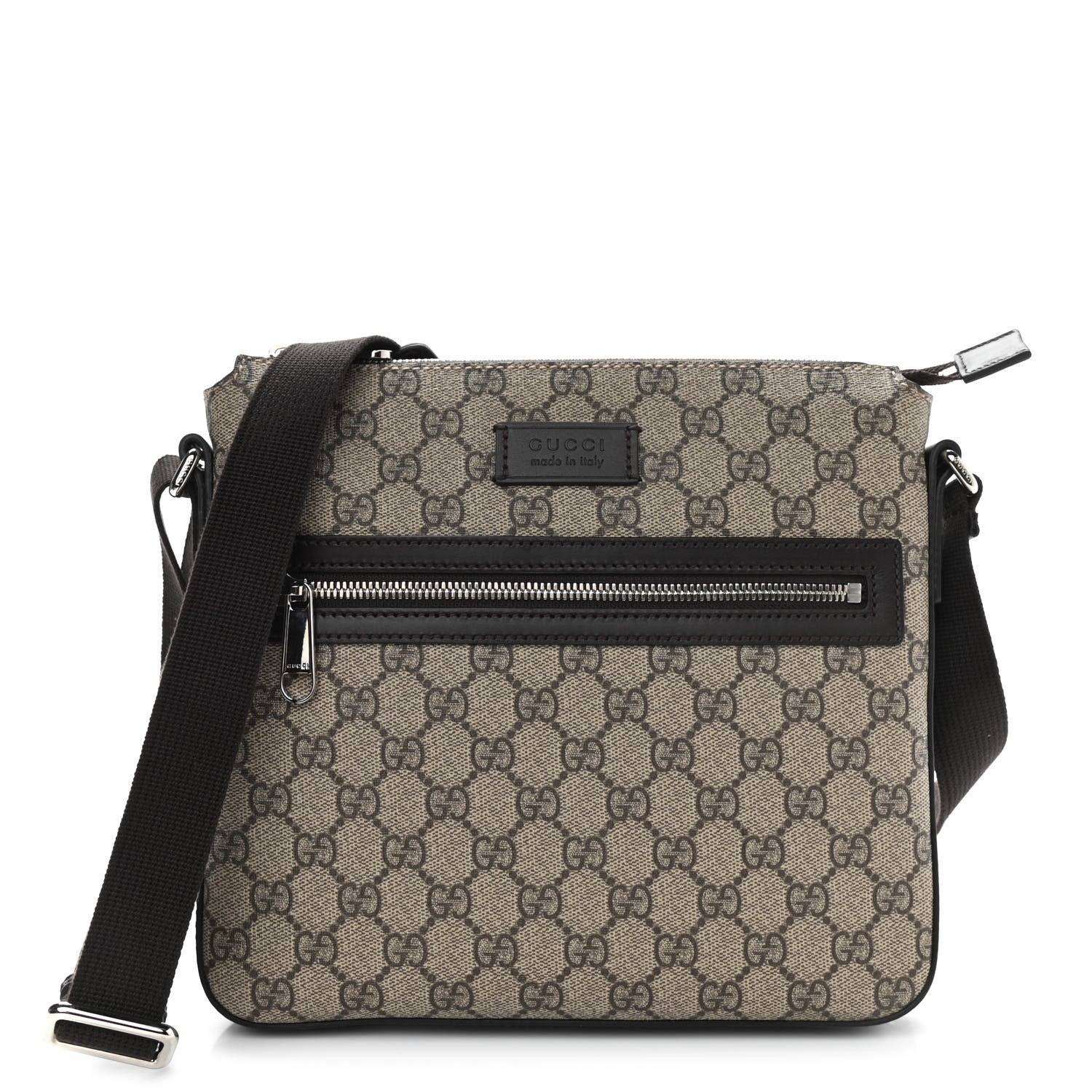 Gucci GG Supreme Monogram Selleria Calfskin Small Flat Messenger Bag Beige Ebony Cocoa Marrone Scuro 1 of 11