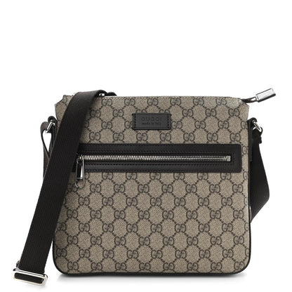 Gucci GG Supreme Monogram Selleria Calfskin Small Flat Messenger Bag Beige Ebony Cocoa Marrone Scuro 1 of 11