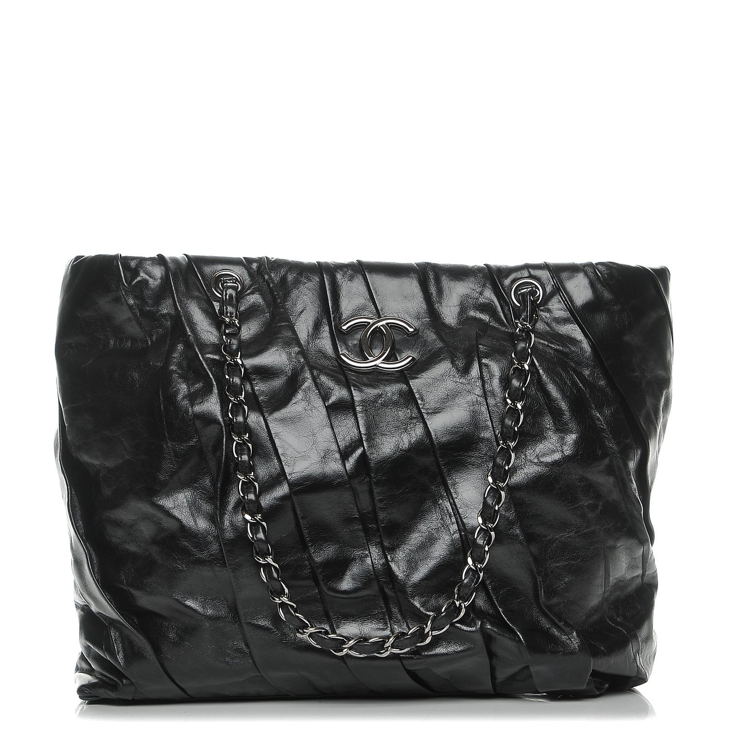 Glazed Calfskin Large Twisted Tote Black