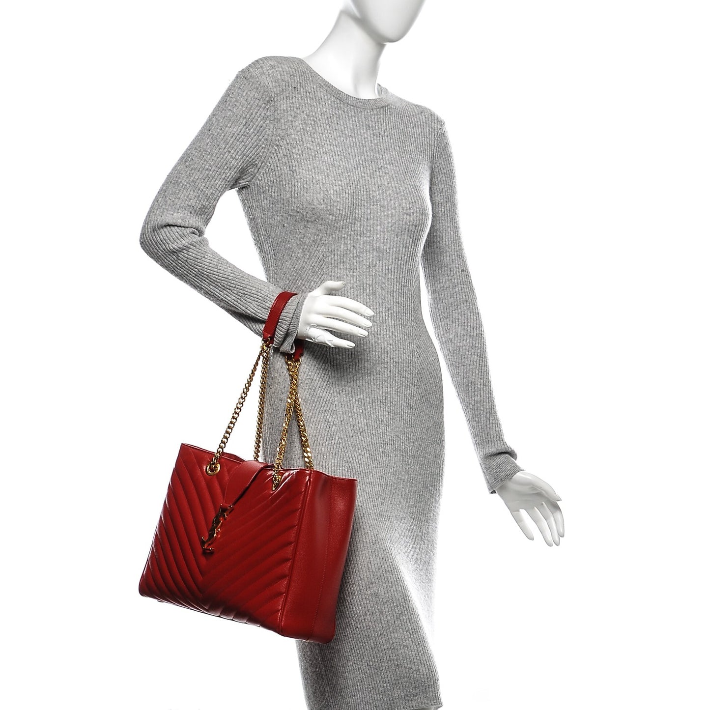 Grain De Poudre Matelasse Chevron Monogram Shopping Bag Red