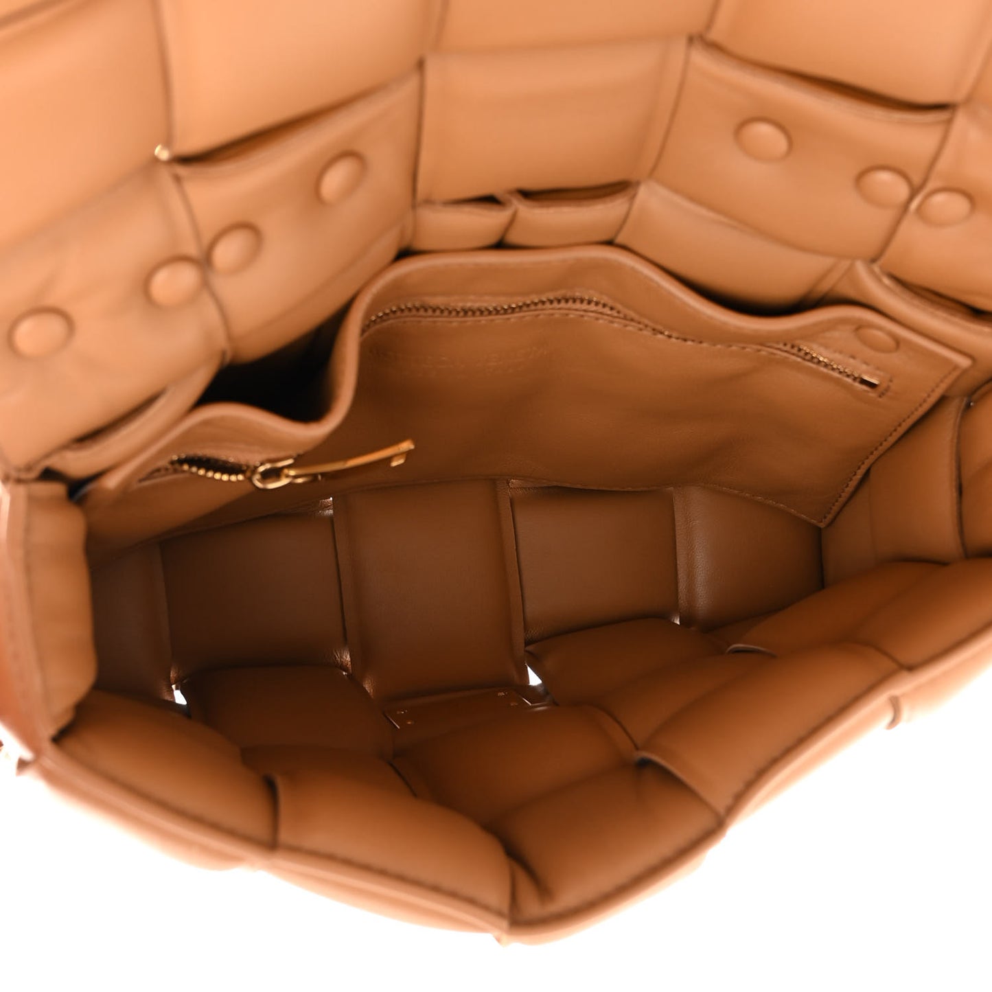 Lambskin Maxi Intreccio Padded Chain Cassette Crossbody Bag Caramel