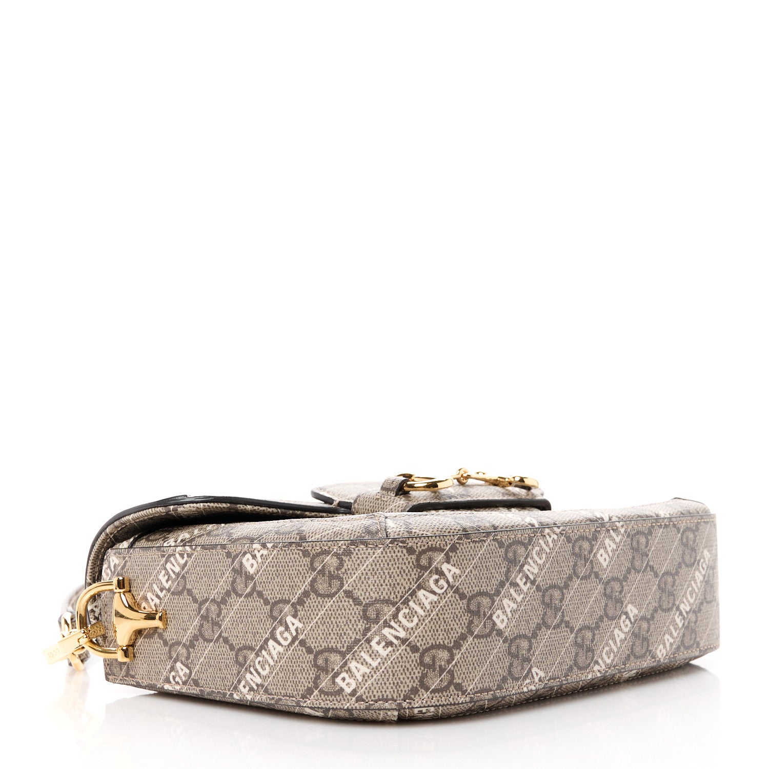 Gucci X BALENCIAGA GG Supreme Monogram Logo Print Horsebit 1955 Shoulder Bag Beige Ebony 4 of 11
