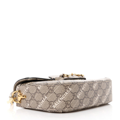 Gucci X BALENCIAGA GG Supreme Monogram Logo Print Horsebit 1955 Shoulder Bag Beige Ebony 4 of 11