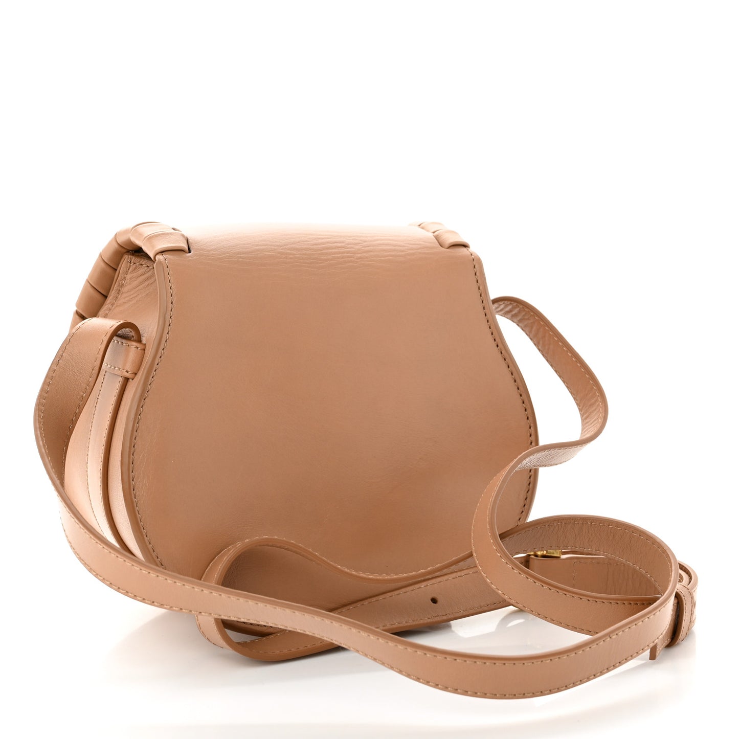 Calfskin Whipstitch Mini Marcie Round Crossbody Bag Light Tan