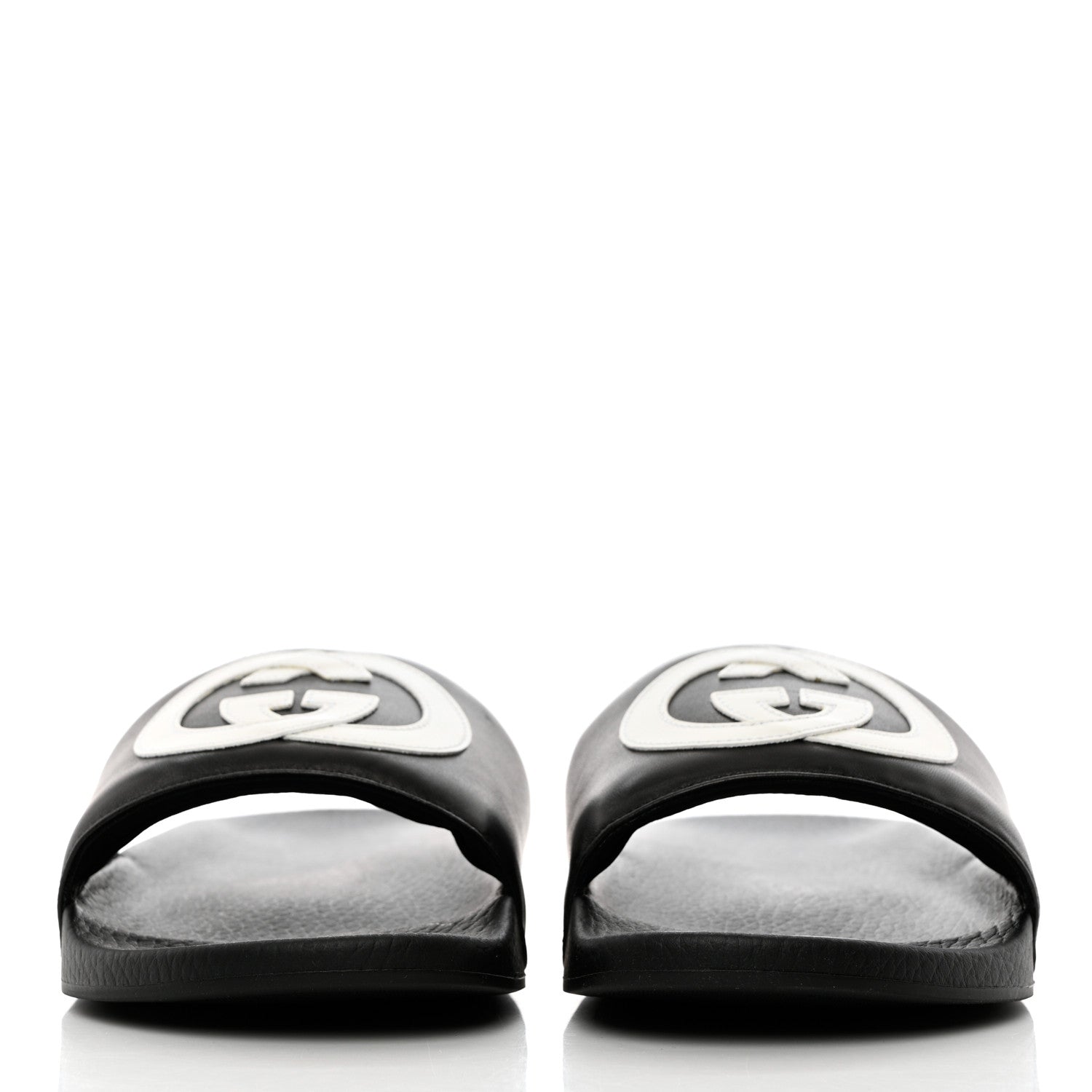 Gucci Nappa Miro Soft Calfskin Interlocking G Mens Slide Sandals 9 Black White 2 of 8