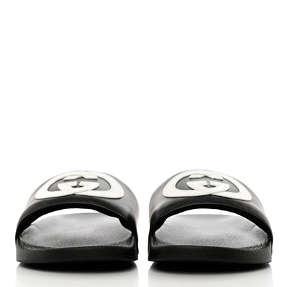 Gucci Nappa Miro Soft Calfskin Interlocking G Mens Slide Sandals 9 Black White 2 of 8