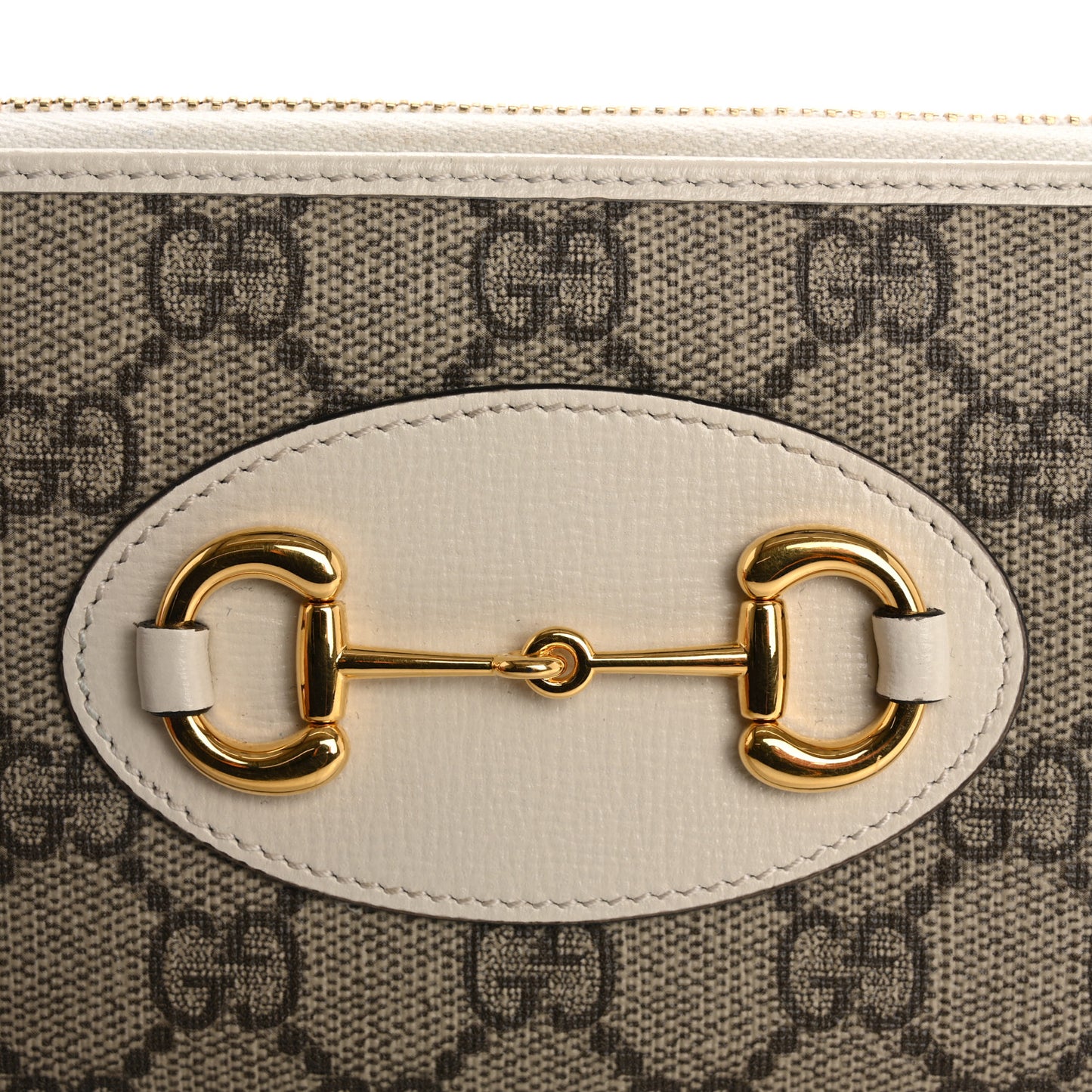 GG Supreme Monogram Azalea Calfskin Horsebit 1955 Zip Around Wallet Beige Ebony Mystic White