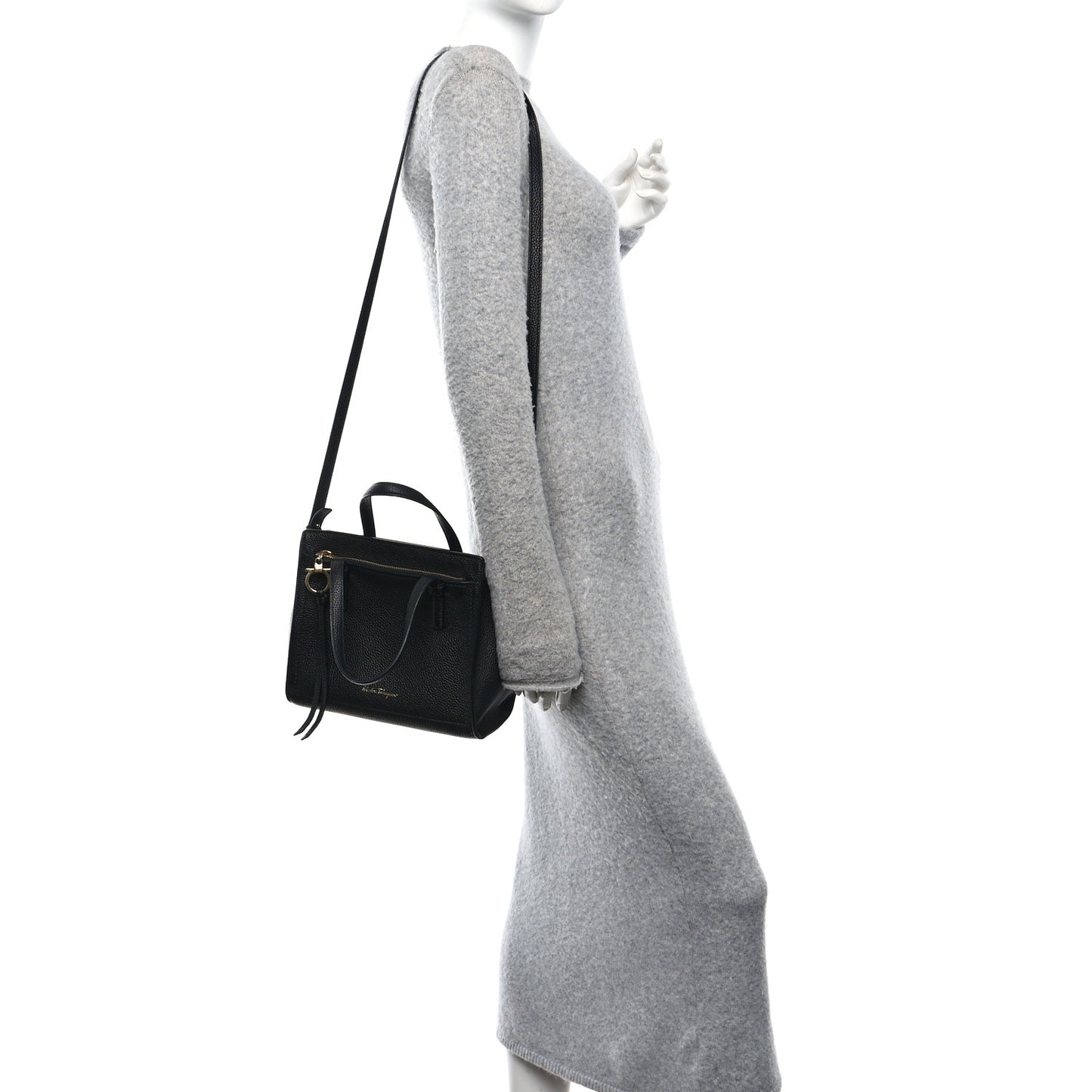 Hammered Calfskin Double Handle Small Amy Tote Black
