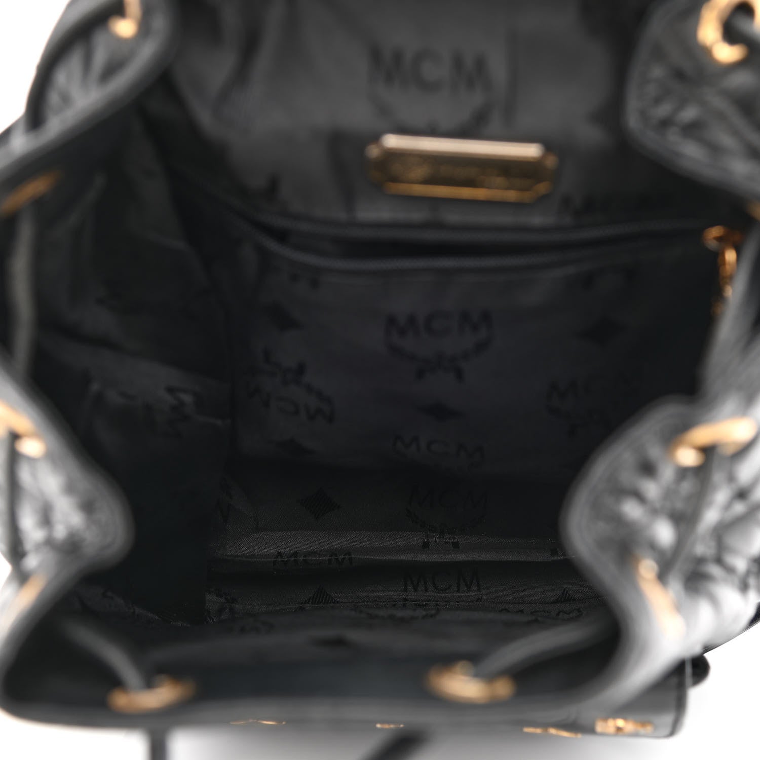 MCM Calfskin Studded Drawstring Backpack Black 5 of 11