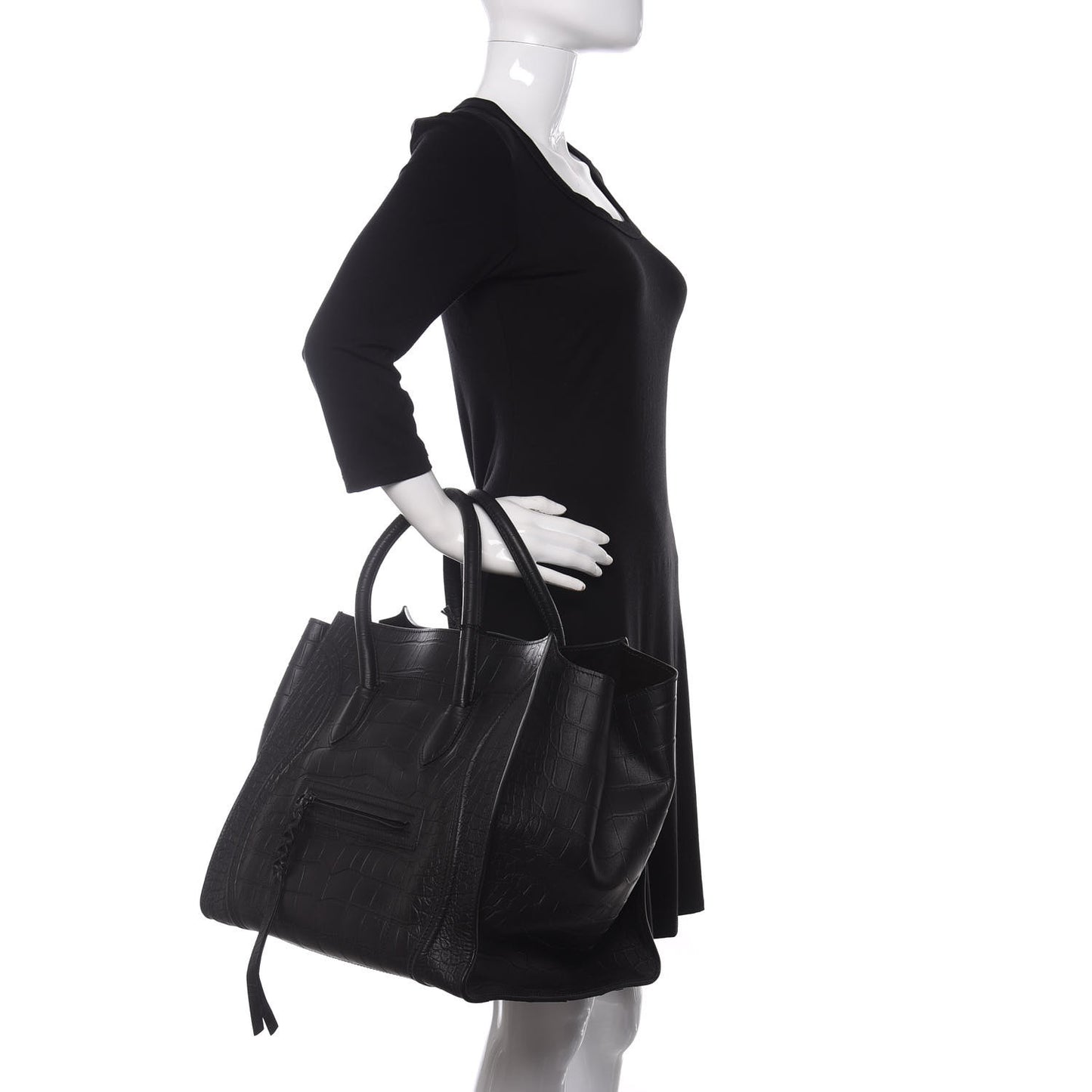 Crocodile Embossed Calfskin Large Phantom Luggage Black