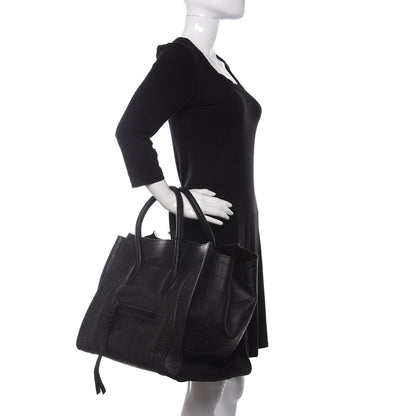 Celine Crocodile Embossed Calfskin Large Phantom Luggage Black 2 of 9