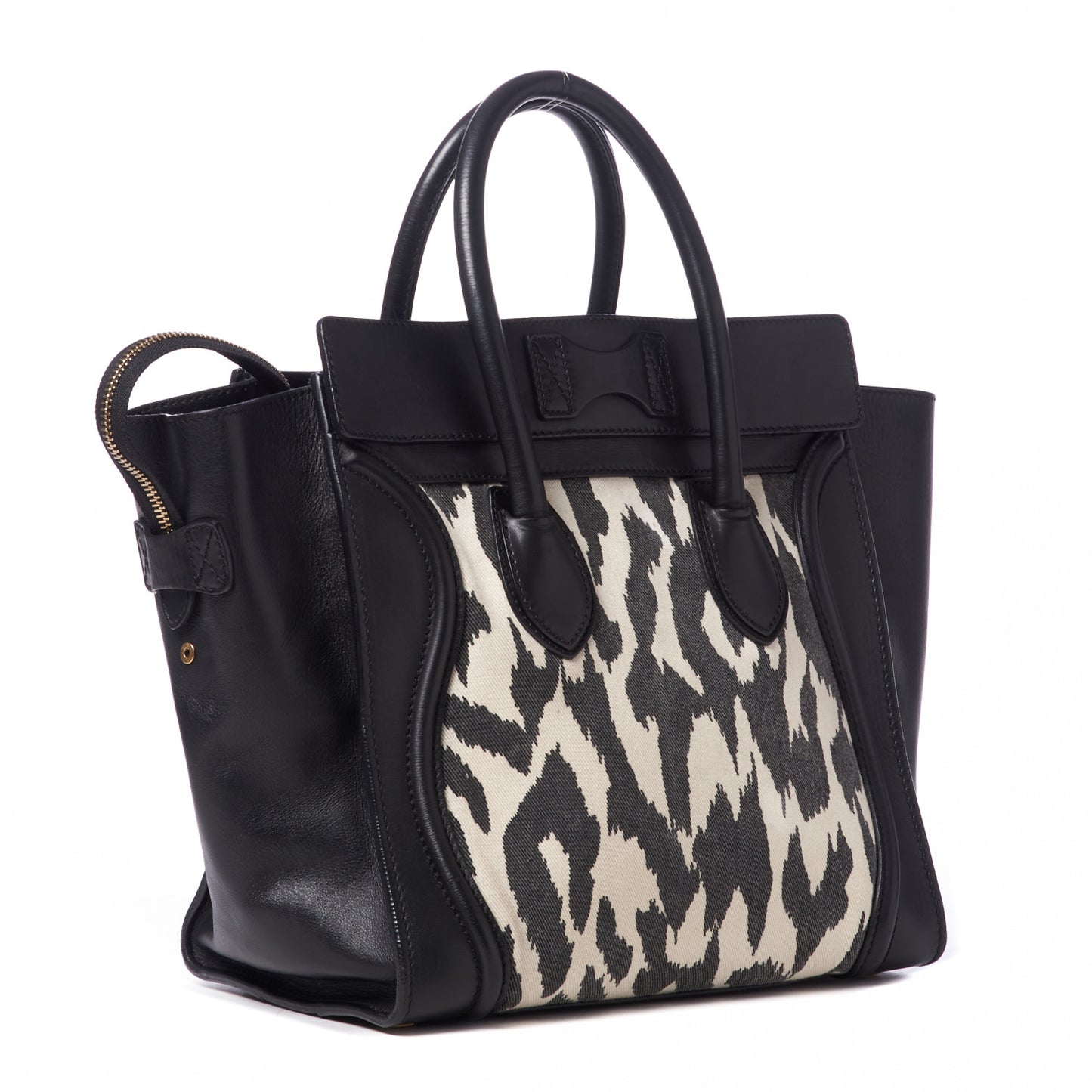 Canvas Smooth Calfskin Leopard Print Mini Luggage Black