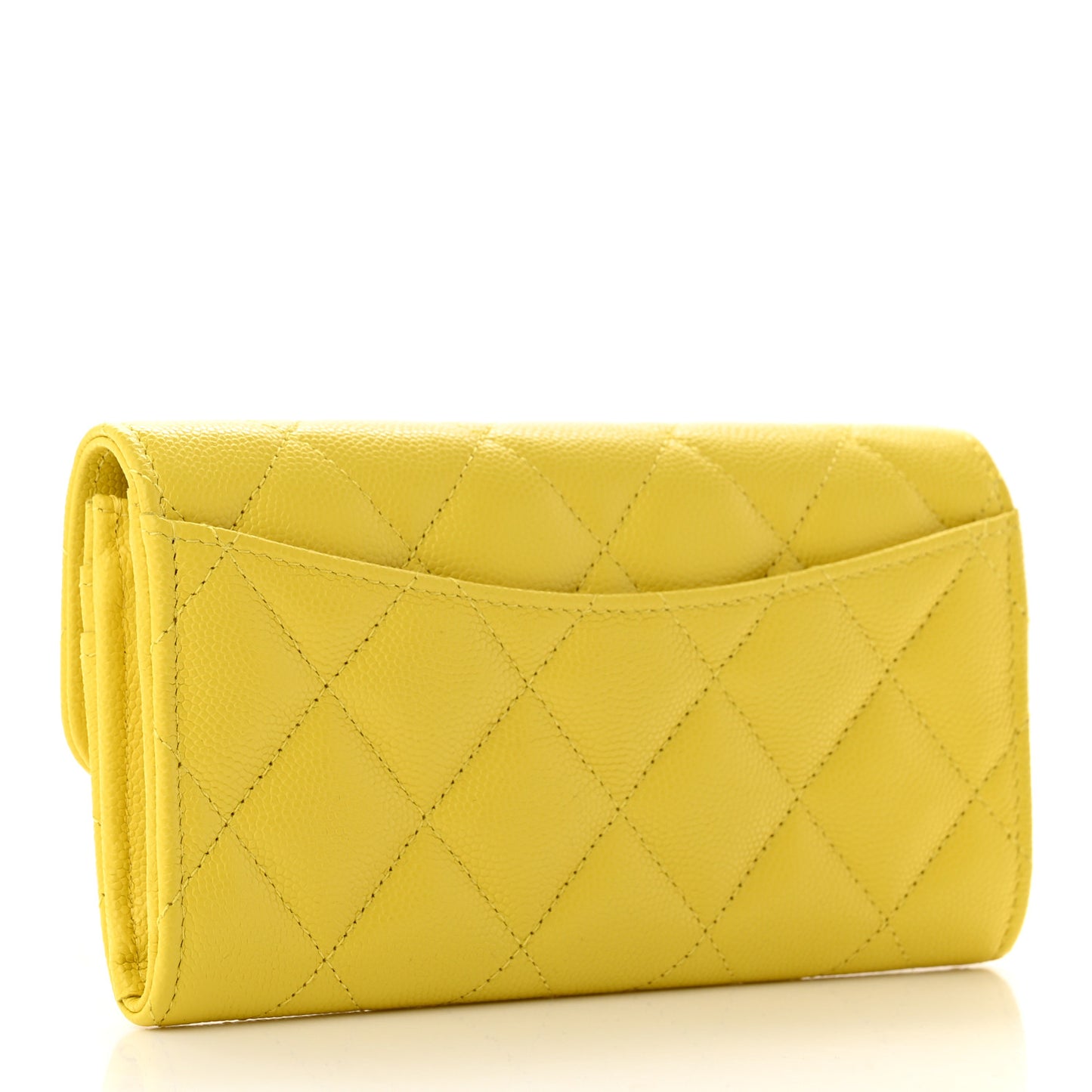 Caviar Quilted Medium Gusset Flap Wallet Yellow
