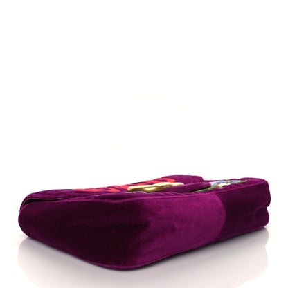 Gucci Velvet Matelasse Loved Embroidered Medium GG Marmont Shoulder Bag Fuchsia Violet Cyclamen 4 of 10