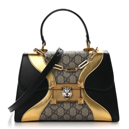 Gucci GG Supreme Monogram Small Osiride Top Handle Bag Black Gold 1 of 9