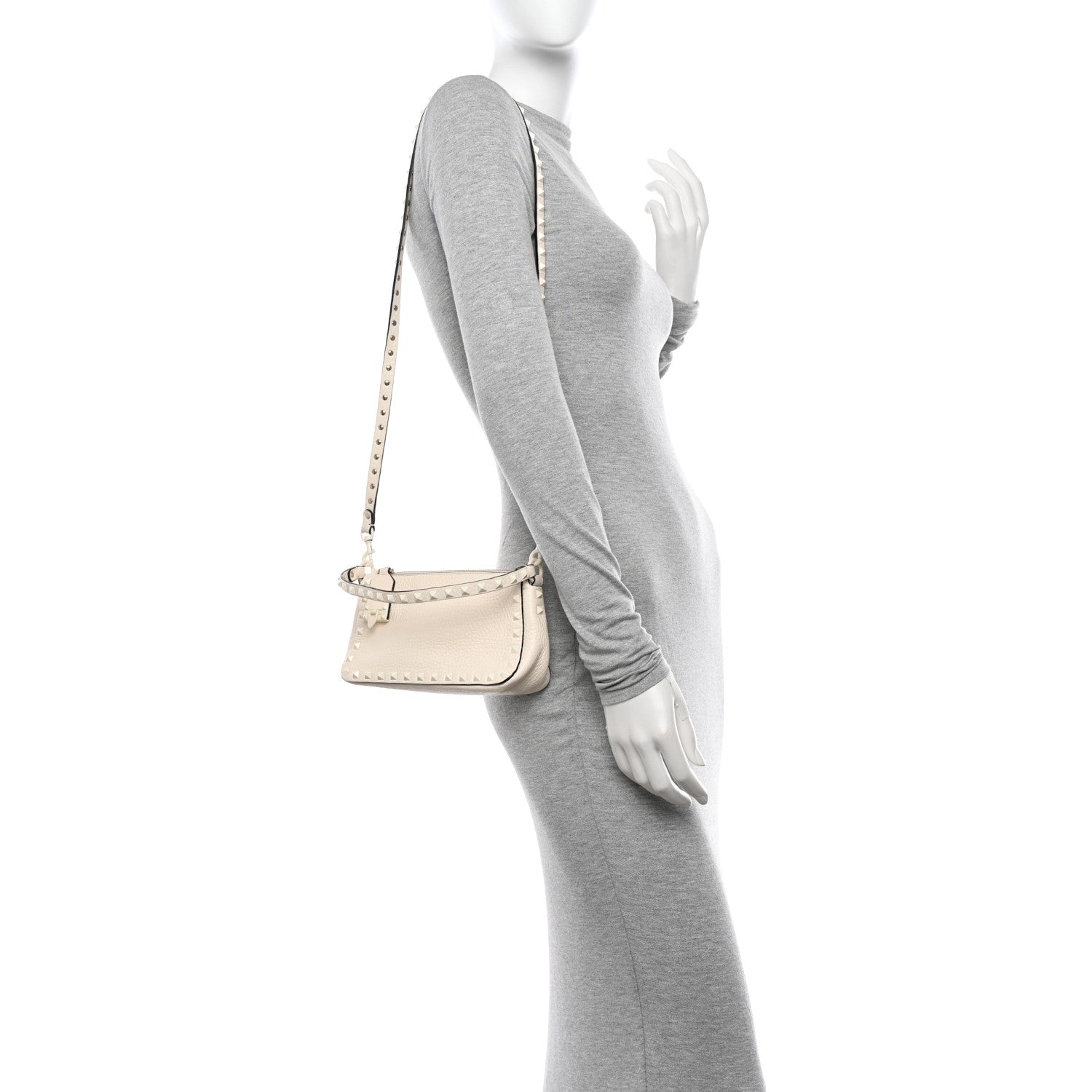 Valentino Garavani Pebbled Calfskin Enamel Monochrome Small Rockstud Flip Lock Shoulder Bag Light Ivory 2 of 9
