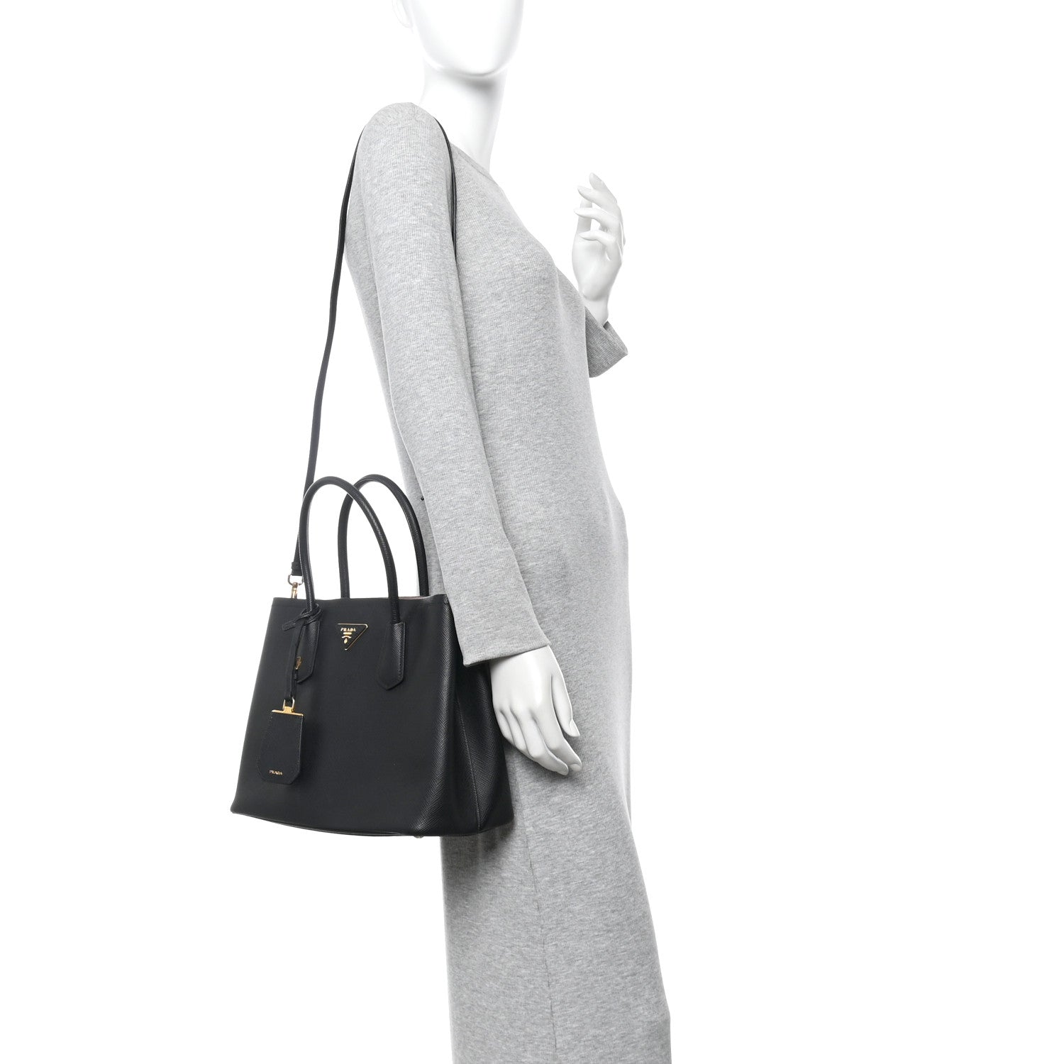Prada Saffiano Cuir Large Double Bag Black Mughetto 1815345