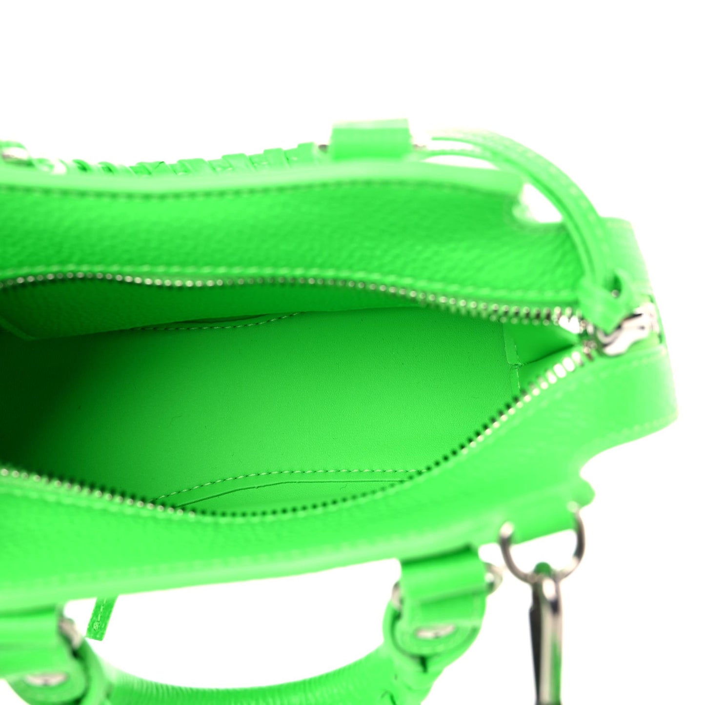 Grained Calfskin Neo Classic Silver Hardware Nano City Crossbody Fluo Green