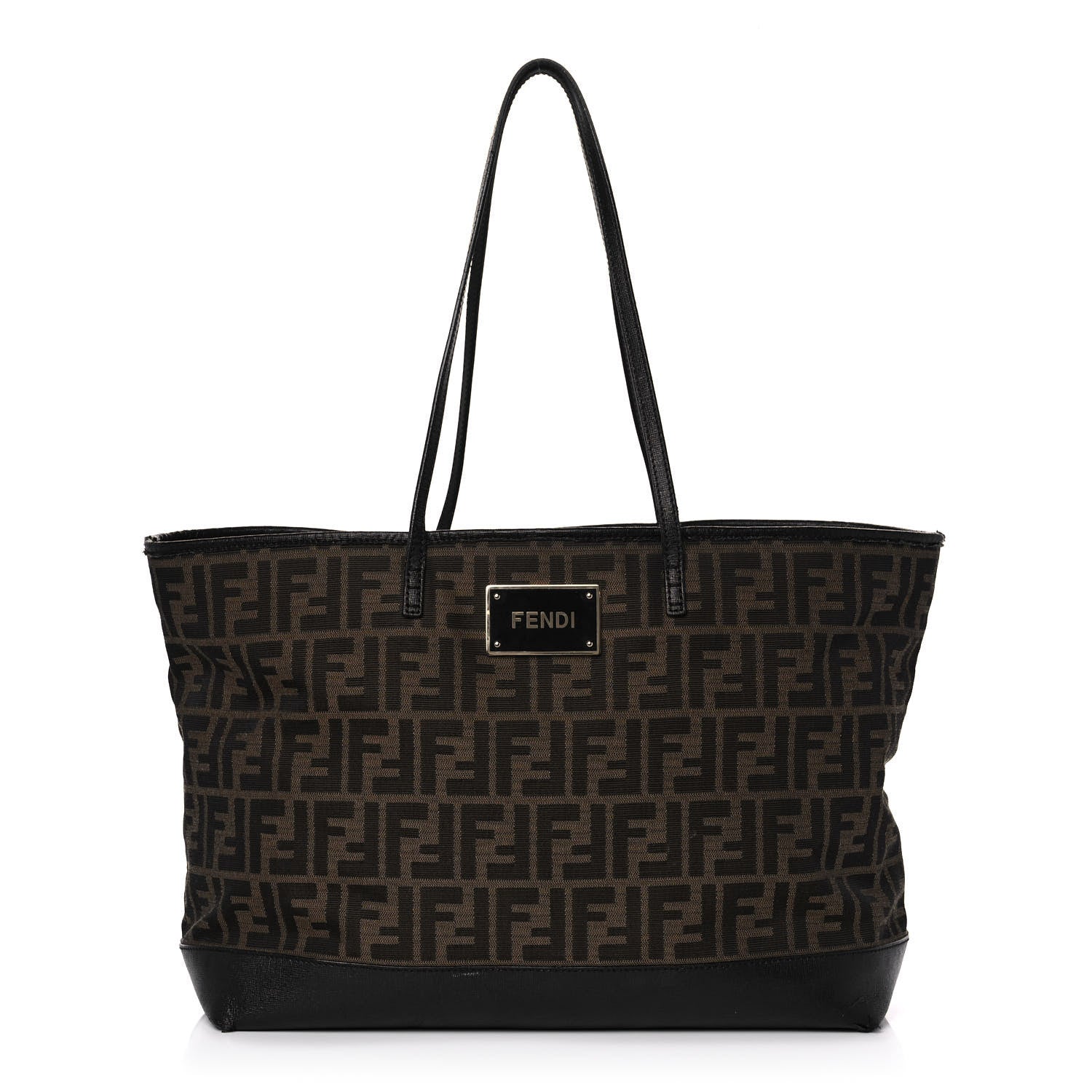 Fendi Zucca Vitello Elite Medium Roll Tote Tobacco Black 1 of 22