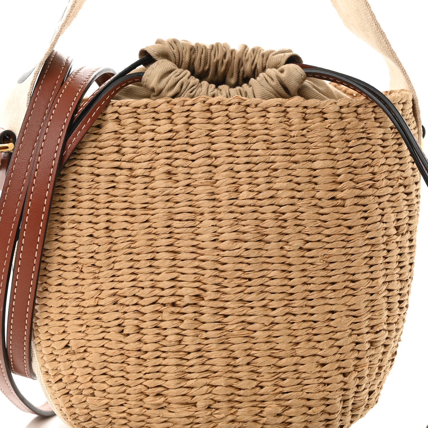 Raffia Calfskin Small Woody Basket Bag Brown