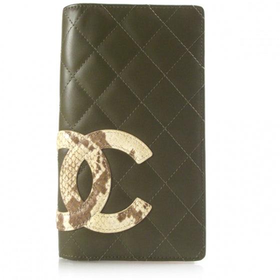 Chanel Calfskin Python Quilted Cambon Yen Wallet Khaki 1 of 10