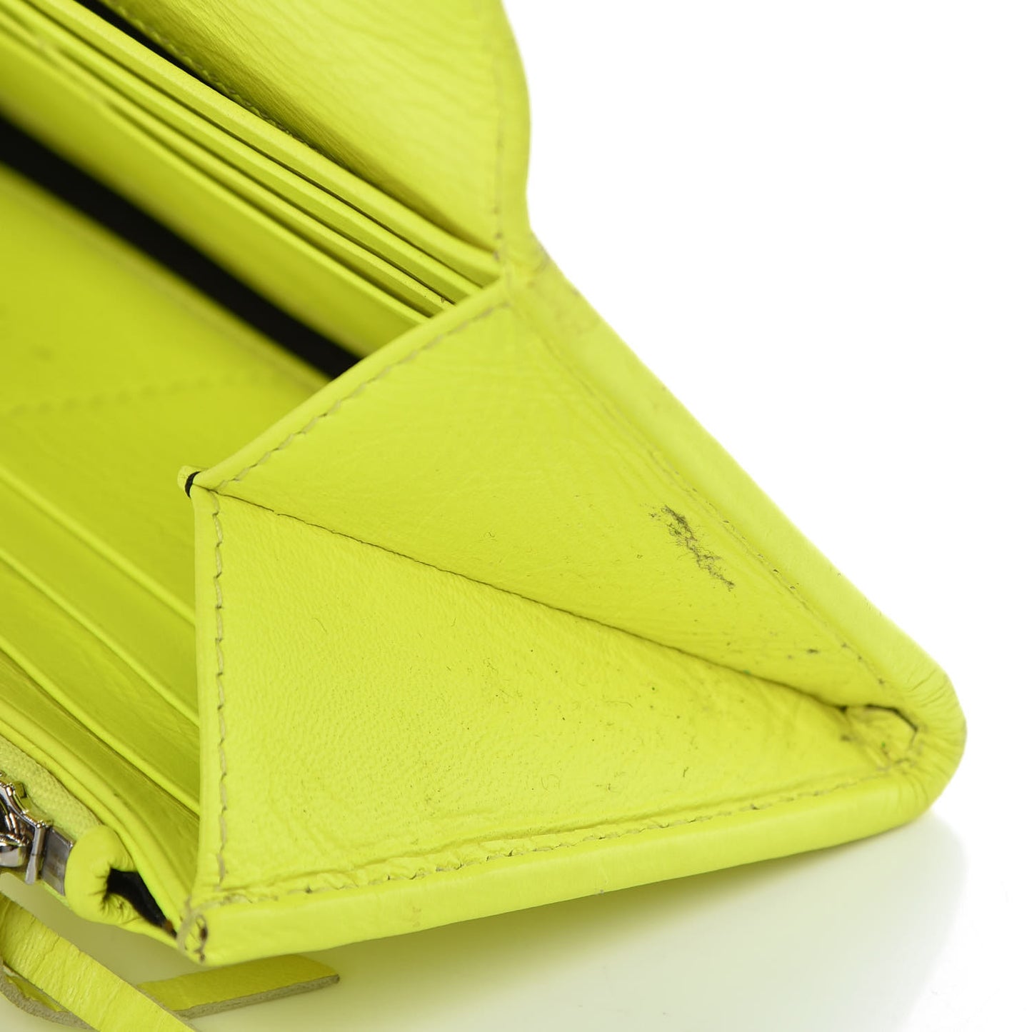 Agneau Classic Silver Hardware Money Wallet Jaune Fluo