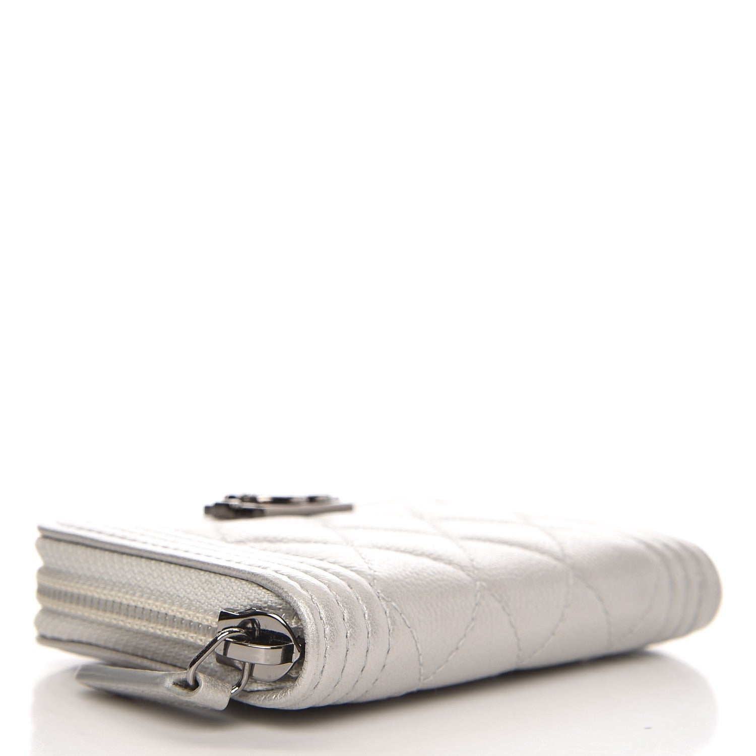 Chanel Metallic Caviar Quilted Boy Zip Around Coin Purse Wallet Silver 4 of 7