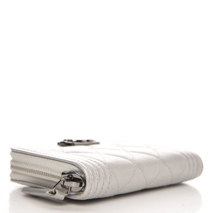 Chanel Metallic Caviar Quilted Boy Zip Around Coin Purse Wallet Silver 4 of 7