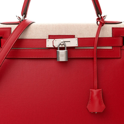 Hermes Berline Toile Swift Kelly Sellier 32 Rouge Piment Ecru 8 of 10