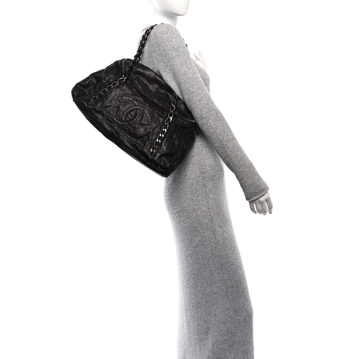 Glazed Caviar Modern Chain Tote Brown