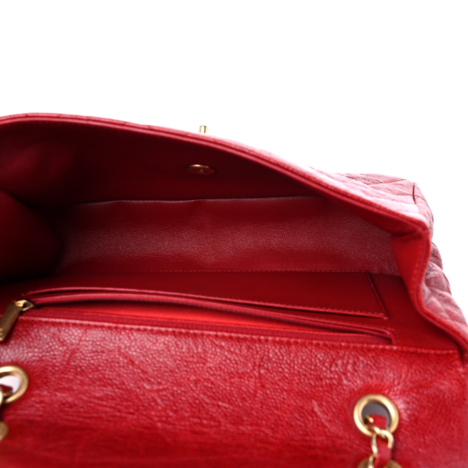 Chanel Crumpled Grained Calfskin Quilted Large Two Tone Flap Bag Red 5 of 9