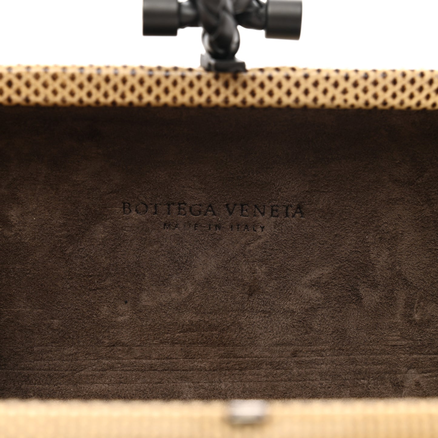 Nappa Intrecciato Beaded Knot Clutch Beige Black