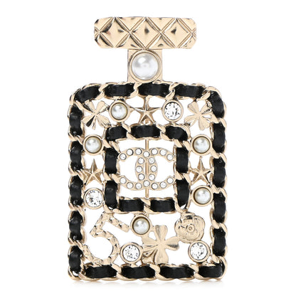 Chanel Lambskin Pearl Quilted Chain CC Perfume Bottle Brooch Gold 1 of 6
