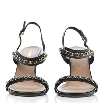 Chanel Crumpled Calfskin Chain Sandals 40 Black 2 of 20