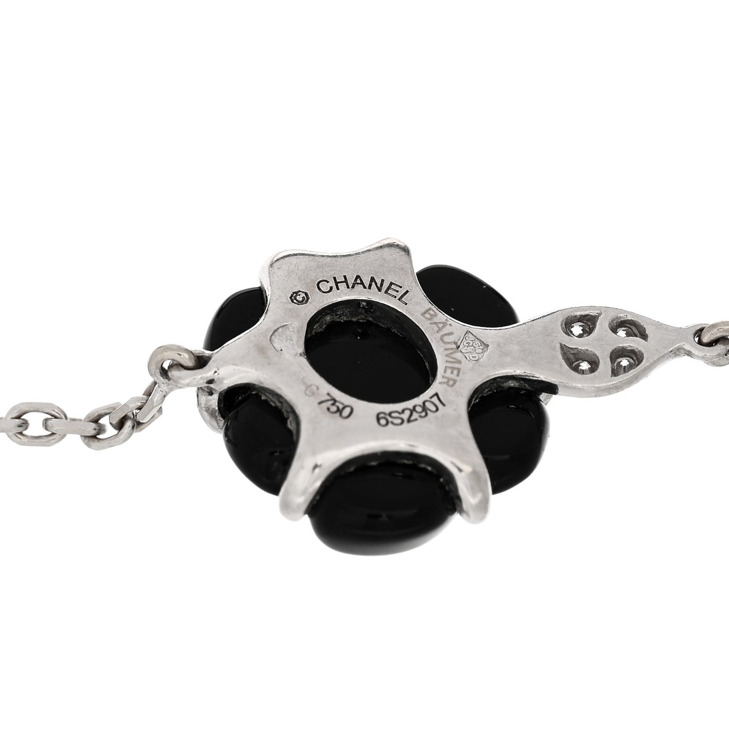 18K White Gold Diamond Black Onyx Camelia Sculpte Bracelet