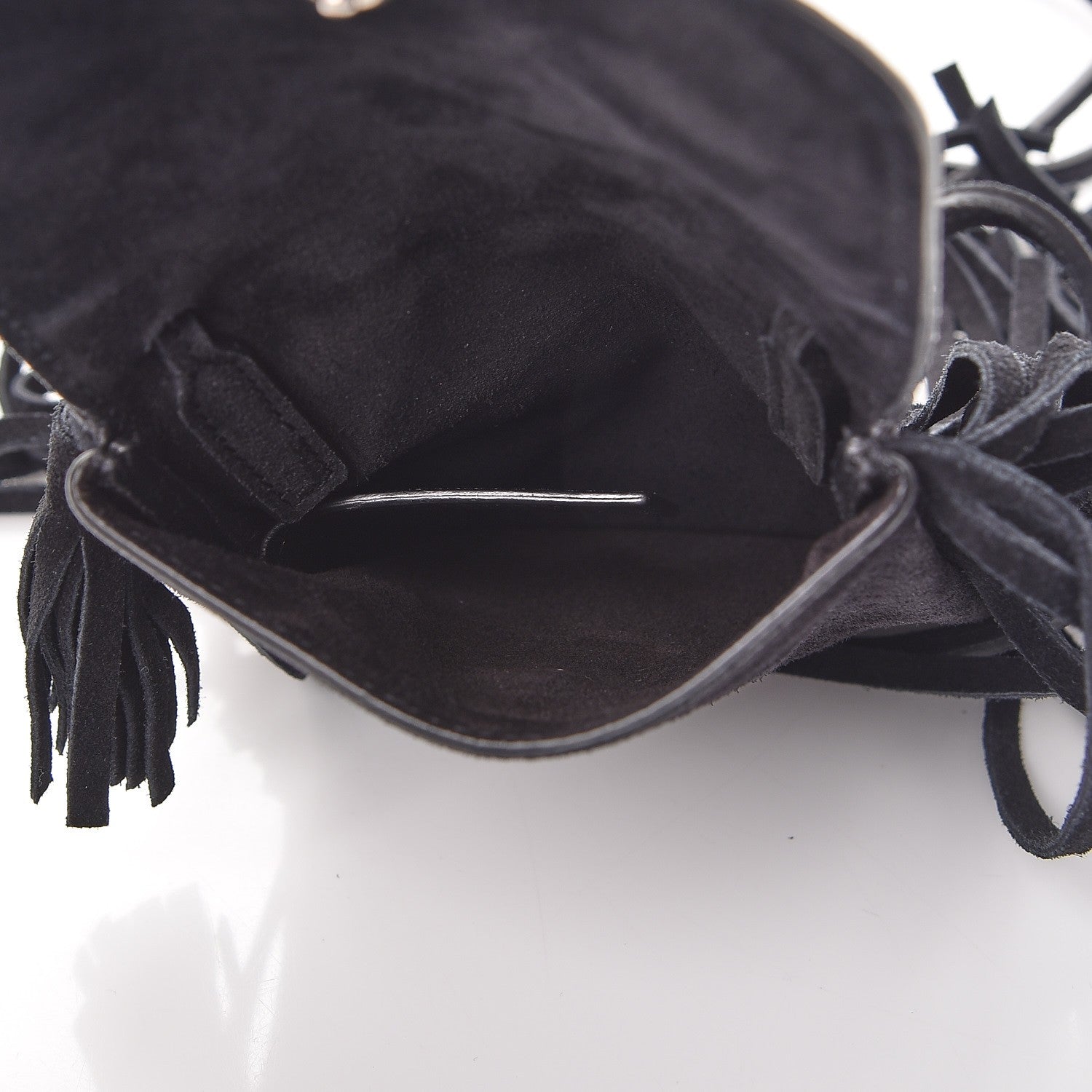 Saint Laurent Suede Fringe Toy Monogram Anita Crossbody Bag Black 6 of 9